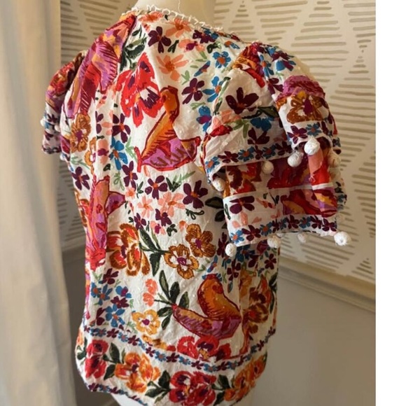 Farm Rio Bananas Pom Pom Pintuck Blouse.  Size Small - Picture 5 of 7